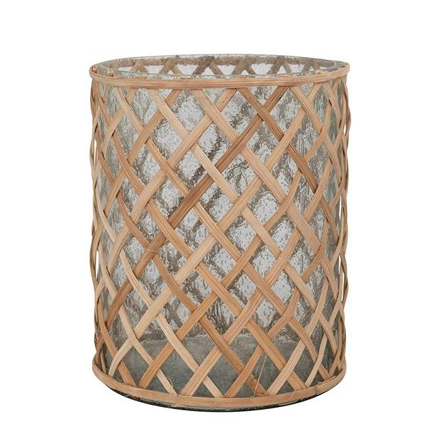 Creative Co-Op Recycled Glass Rattan Wrapped Hurricane Vase, 9" L x 9" W x 11" H, Natural