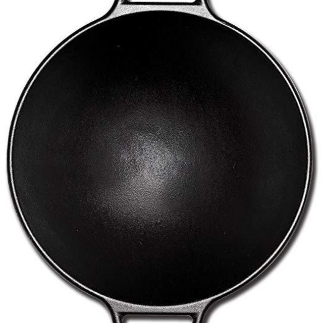 Lodge 14 Inch Cast Iron Wok. Pre-Seasoned Wok with Flattened Bottom for Asian Stir Fry and Sautees