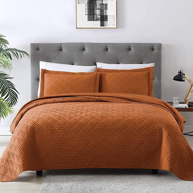 EXQ Home Quilt Set Full/Queen Size Umber 3 Piece,Lightweight Microfiber Coverlet Modern Style Squares Pattern Bedspread Set(1 Quilt,2 Pillow Shams)