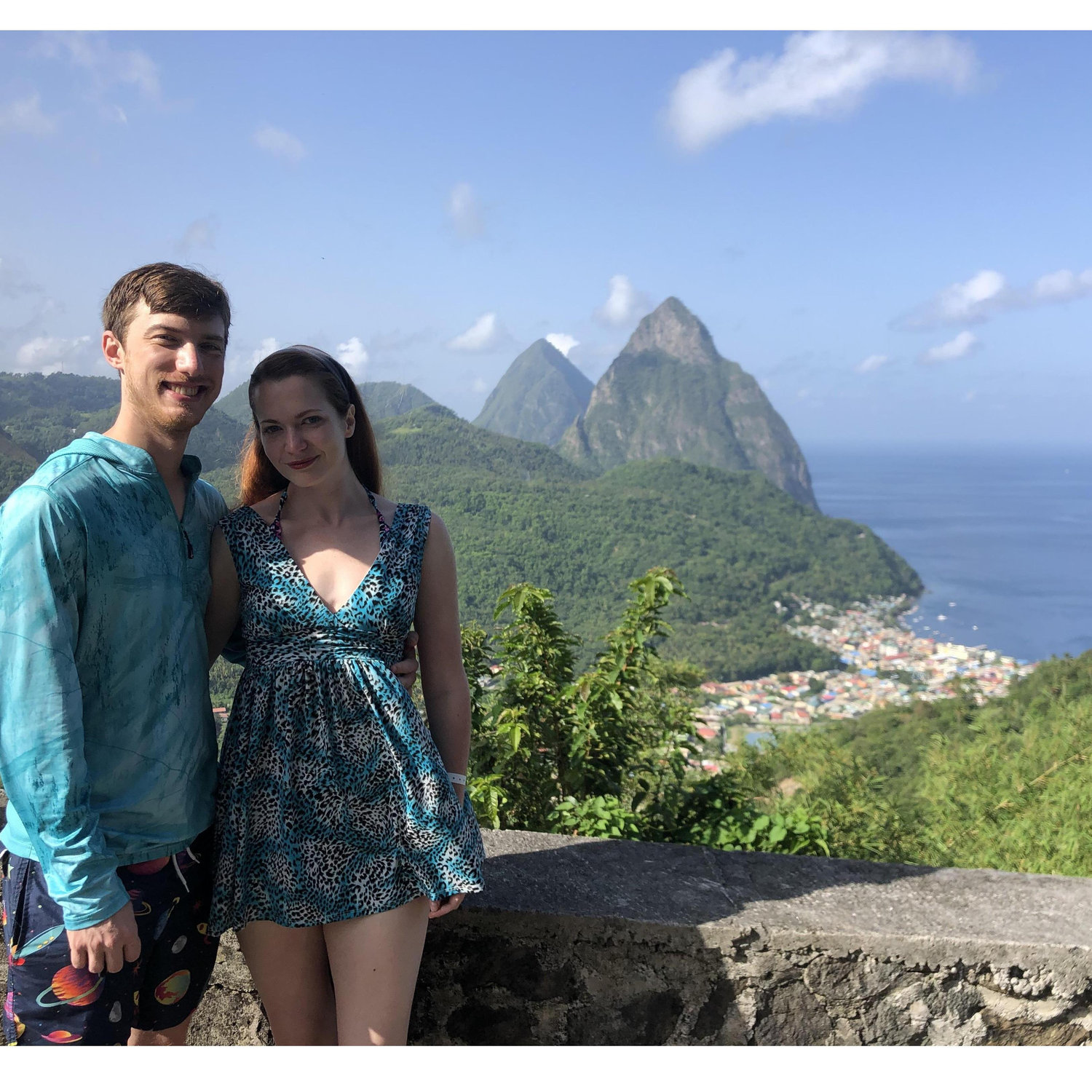 The famous Pitons of St. Lucia. July 2021.