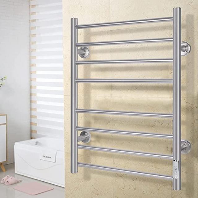 JSLOVE Towel Warmer Wall Mounted Heated Towel Racks for Bathroom, Stainless Steel Hot Towel Rack with Timer (8 Bars Silver)