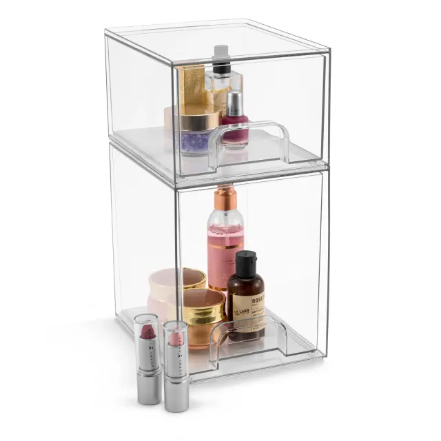 Sorbus 2 Piece Stackable Clear Pull-Out Storage Drawer Containers - for Countertops, Cabinets, or Under-Sink Areas