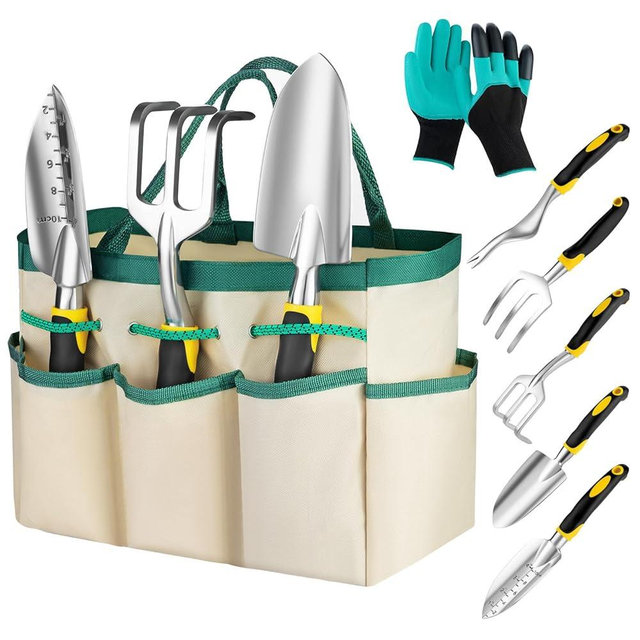 FrutPunch Garden Tools, Ergonomic Gardening Tools, Gardening Hand Tools Aluminum Alloy Material, 7-piece an Ideal Gardening Gift for Women, Men and Parents, Yellow