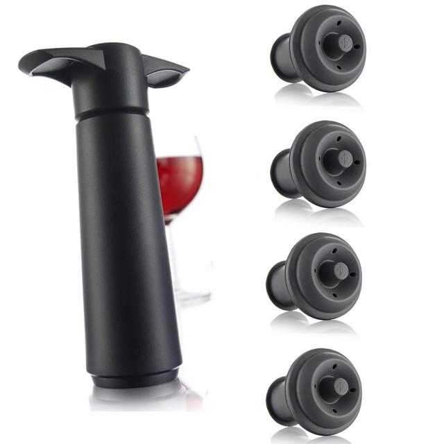 Vacu Vin Wine Saver Pump with Vacuum Bottle Stoppers (Black)