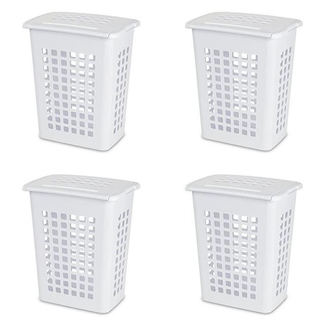 Sterilite 12238004 Rectangular LiftTop Laundry Hamper, White, 4-Pack
