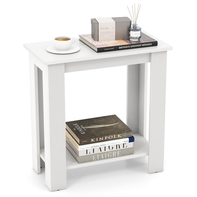 Tangkula 2-Tier End Table Modern Sofa Bedside Table Compact Nightstand with Storage Shelf