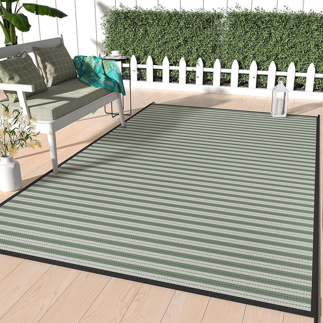 GENIMO Outdoor Rug 6x9 ft Waterproof, Reversible Plastic Straw Patio Rug for RV Camping Mat, Deck, Backyard Balcony Mat - Lightweight & Easy to Clean, GreenWhite