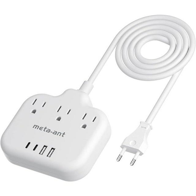 European Travel Plug Adapter, US to Europe Plug Adapter with 3 Outlets & 4 USB(2 USB-C), 5ft European Power Cord, International Power Strip, Type C for Europe EU Germany France, Travel, White