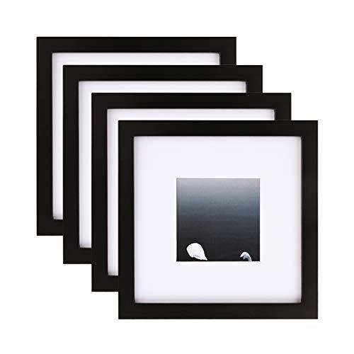 Egofine 8x8 Picture Frames 4 PCS - Made of Solid Wood for Table Top Display and Wall Mounting Photo Frame for Pictures 4x4 with Mat Black