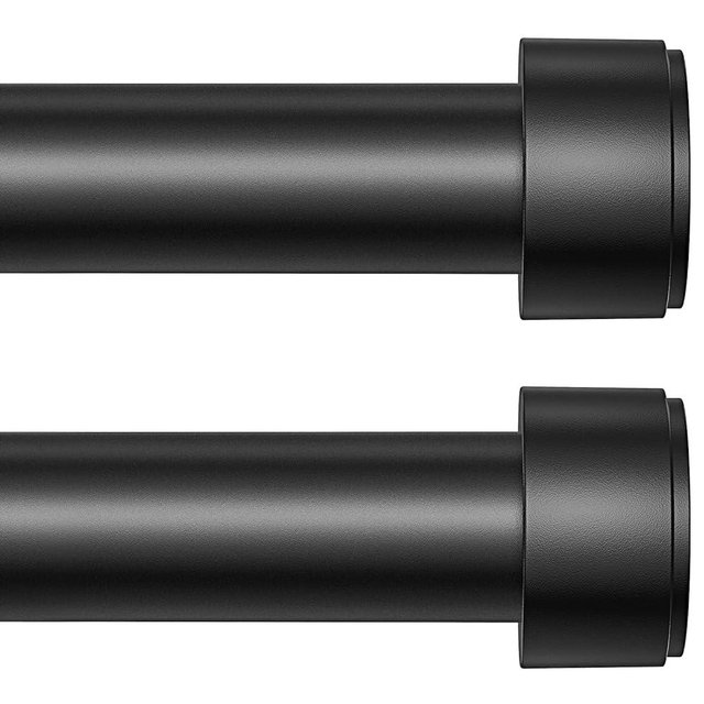 2 Pack Curtain Rods for Windows 32-90 Inch, 1 Inch Adjustable Black Curtain Rod Set with Brackets, Easy Install