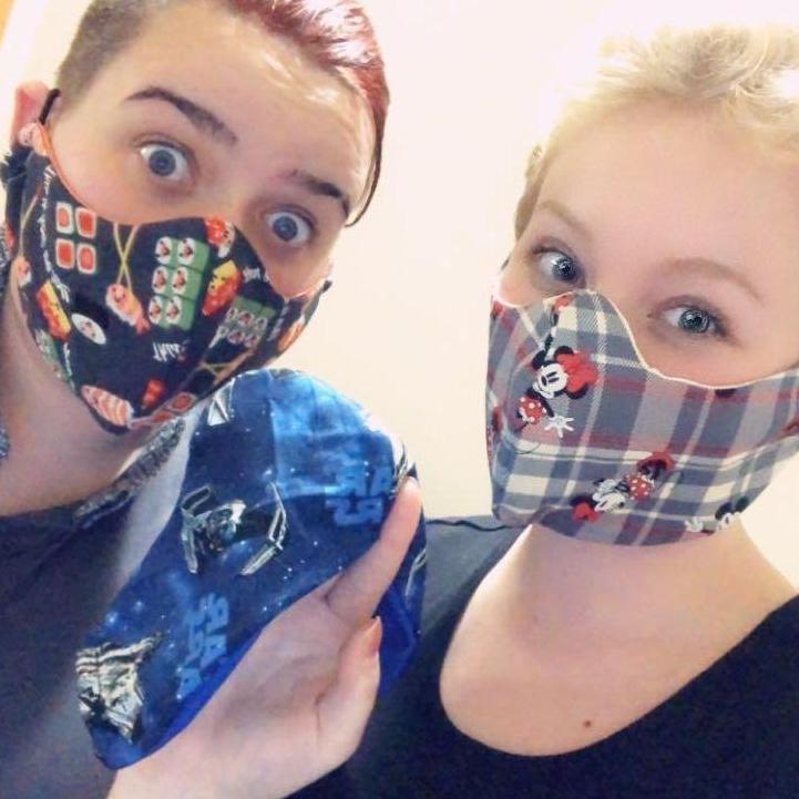 Making custom masks together in March 2020.