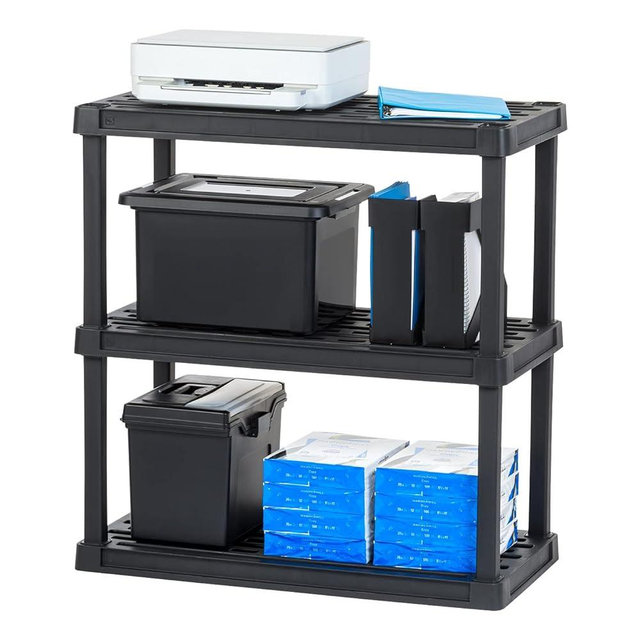 IRIS USA 3-Tier Heavy Duty Shelving Unit, 48" Fixed Height, Large Storage Shelf Organizer for Home, Garage, Basement, Laundry, Utility Room, 18"D x 36"W x 58"H, Made with Recyclabe Materials, Black
