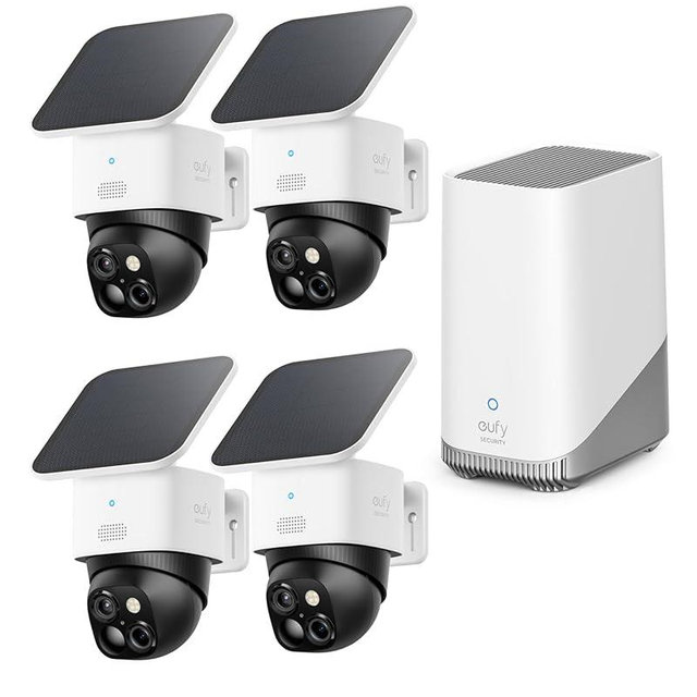 eufy Security SoloCam S340 4-Cam Kit (HomeBase S380), Solar Security Camera, Wireless Outdoor Camera, 360° Pan and Tilt Surveillance, No Blind Spots, 2.4 GHz Wi-Fi, No Monthly Fee
