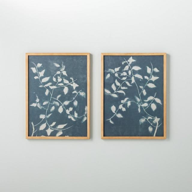18" x 24" Honeysuckle Print Framed Wall Art Set of 2 Blue - Hearth & Hand™ with Magnolia