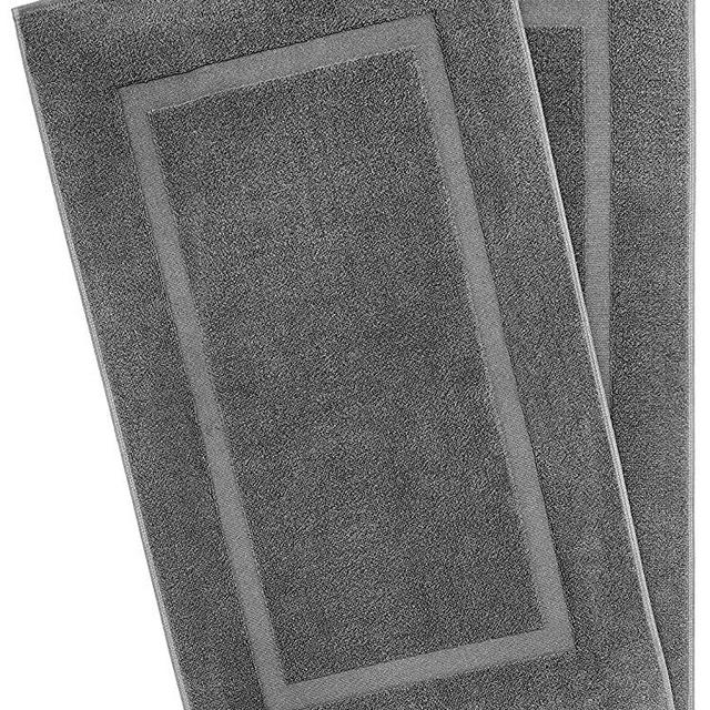 American Bath Towels, 2 Pack 20x34 Soft & Absorbent 900 GSM Premium Hotel & Spa Quality Ringspun Turkish Cotton Banded Bathroom Bath Mat Set, Dark Grey