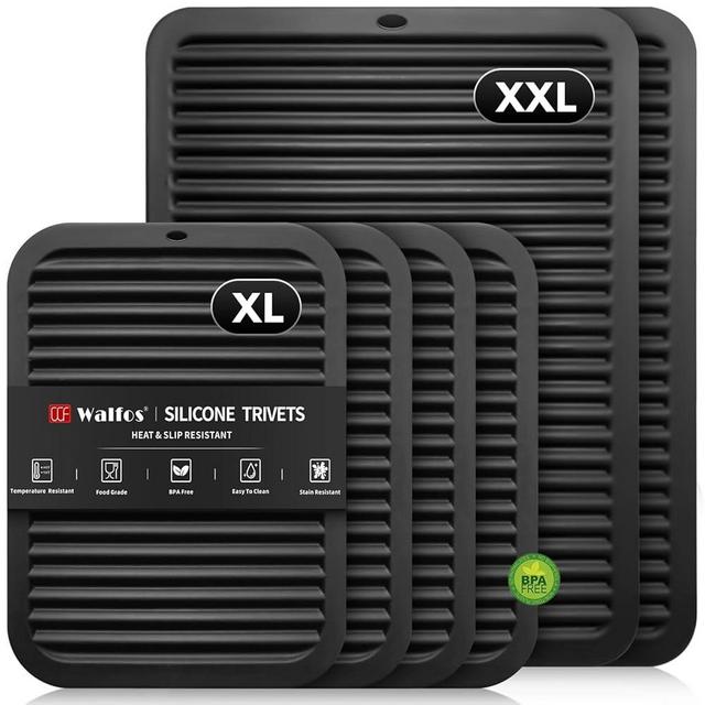 Walfos XXL Silicone Trivet 16 Inch and Trivets Mats 12 Inch, Trivets for Hot Pots and Pans, Heat Resistant Pot Holders Hot Pads for Kitchen Quartz Countertops, Hot Dishes, 6 Pack