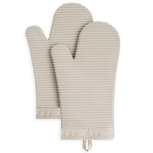 KITCHENAID Ribbed Soft Silicone Oven Mitt 2-Pack Set, 7.5"x13", Milkshake