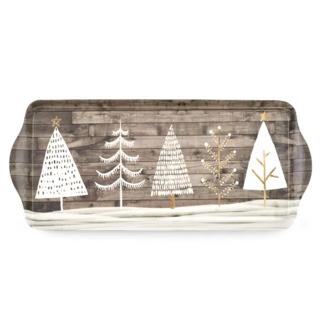 Pimpernel Wooden White Christmas Sandwich Tray - Melamine Serving Platter with Rustic Wood Effect - Dishwasher Safe Serving Tray