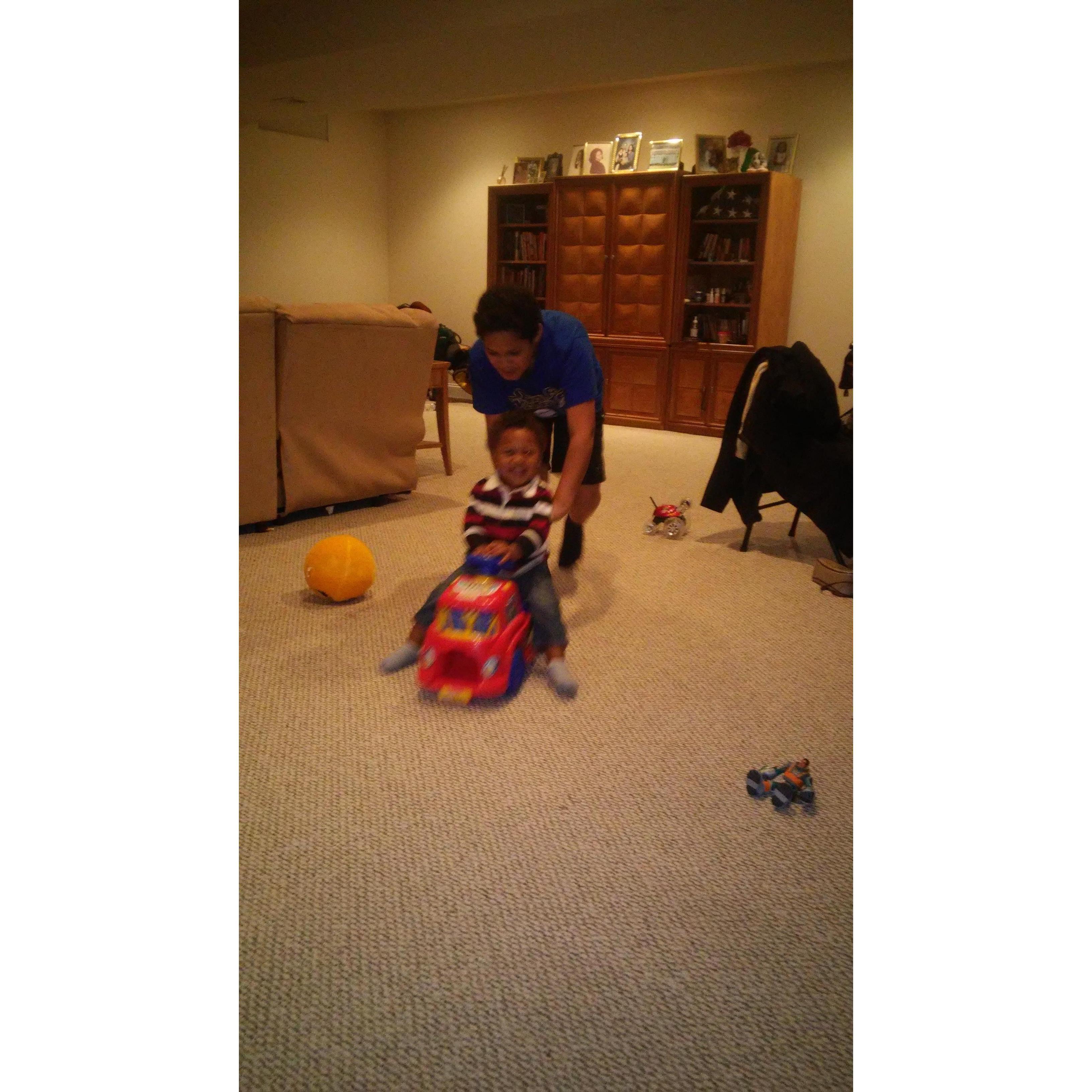Kenny pushing Caleb