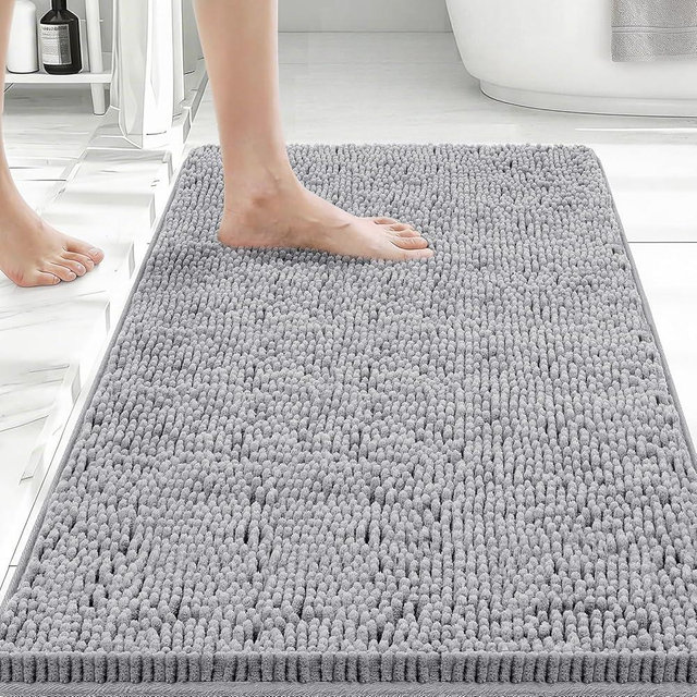 Bcoimo 30x20 Chenille Bath Mat – Non-Slip with Backing Bath Rug Ultra-Absorbent and Machine Washable Bathroom Mat Quick-Dry Design. Ideal for Bathroom Shower and Tub Areas