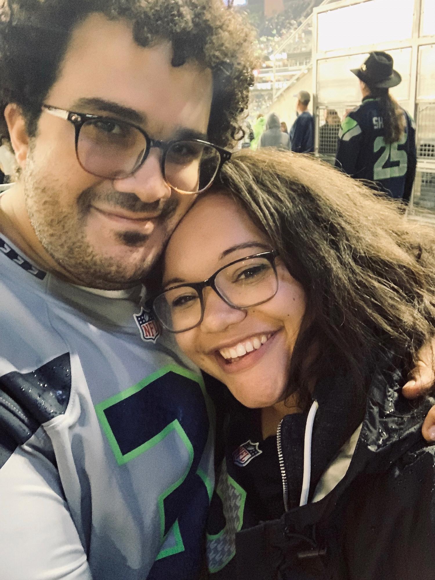 We love watching football together! Shout out to Erika’s Aunt and Uncle for getting us Seahawks tickets (GO HAWKS)