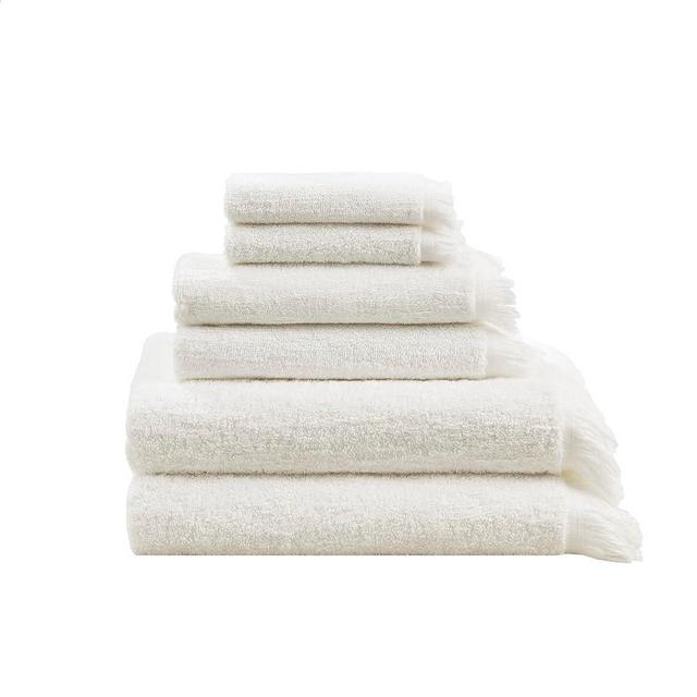 INK+IVY Nova 100% Cotton Terry Bath Towel Set, Soft Dobby Slub Fabric with Fringe Hem Design, Plush and Highly Absorbent, Premium Quality for Bathroom, Machine Washable, Multi-Sizes Ivory 6 Piece