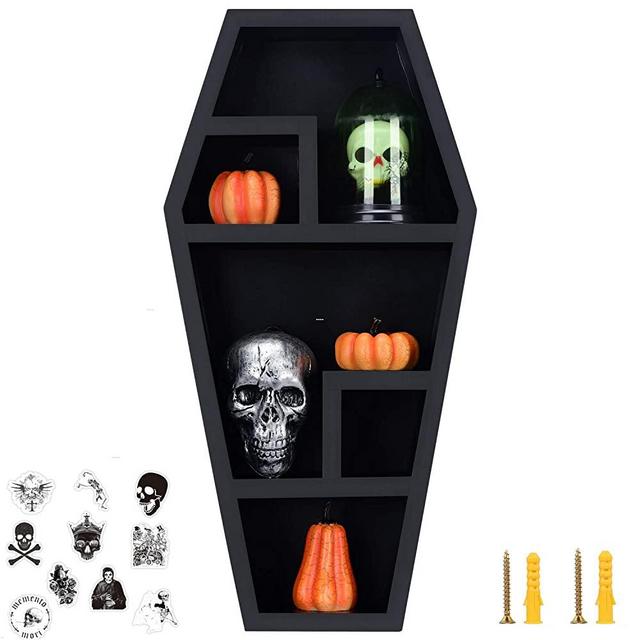 Gothvanity Coffin Shelf - Large - Gothic Home Decor for Display or Storage - 20X10X4 Inches -Wooden Shelf for Tabletop or Wall Hanging- Hardware Included- Black