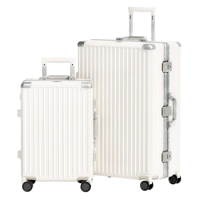 AnyZip Luggage Sets 2 Piece Aluminum Frame Carry On and Checked Suitcase PC ABS Hard Shell TSA Lock No Zipper(White, 20/28)