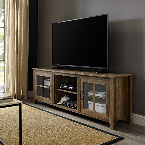 Walker Edison Furniture Company Modern Farmhouse Grooved Wood Stand with Cabinet Doors for TV's up to 80" Living Room Storage Shelves Entertainment Center, Without Fireplace, Reclaimed Barnwood