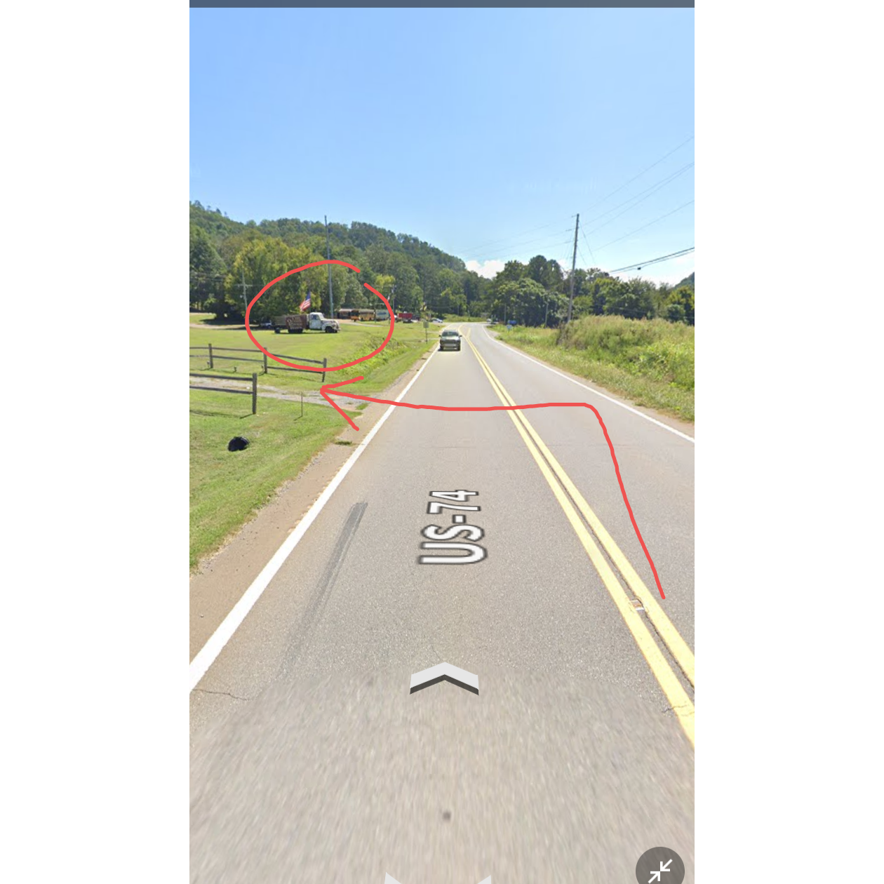 You will want to take a left to go down the gravel path. If you pass the truck parked, you've gone too far.