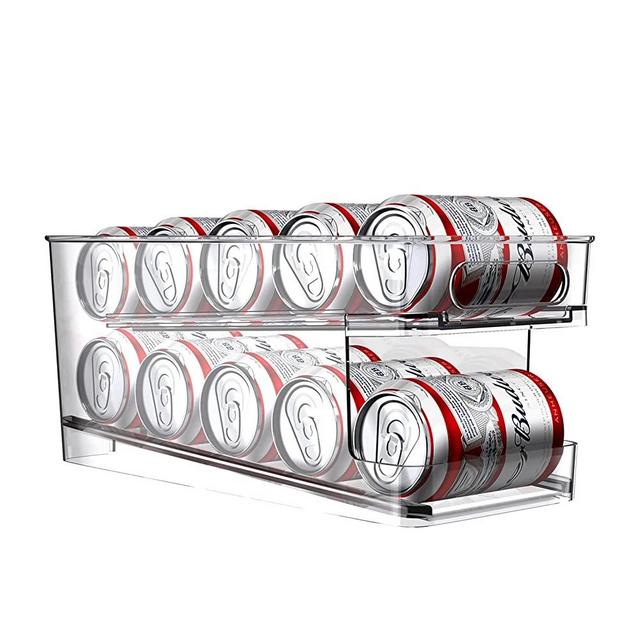 BingoHive Rolling Can Dispenser for Beer Soda Seltzer Pop Can Organizer for Refrigerator Kitchen Cupboard Countertop Holds 10 Standard Size 12oz Cans Organizer Clear BPA Free