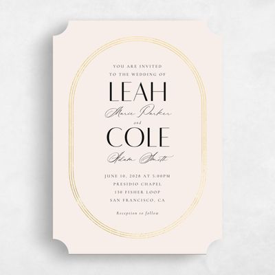 Beige Ticket Wedding Invitation - Tatum Portrait Foil