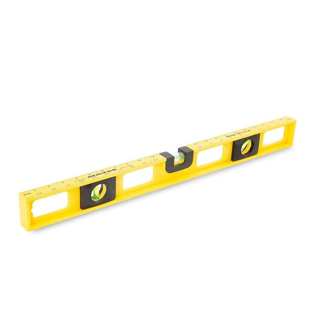 Mayes 10140 Top View Magnetic Level, 24 Inch Level Made in USA, 3 Vials with 270° Center View, Ruled Edge for Accurate Measurements, V-Groove for Curved Surfaces