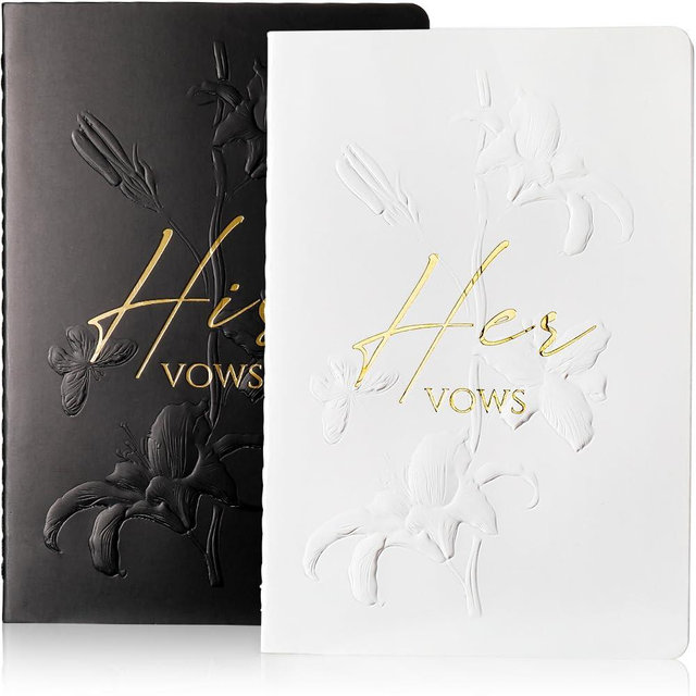 molekaus Vow Books,for Wedding Vow Books Wedding Gift for Bride and Groom Vows Book his and Hers with 28 Pages-Lager Size 6.3 * 4.3in Wedding Notebook with Gilded Font Set of 2 （White and Black）