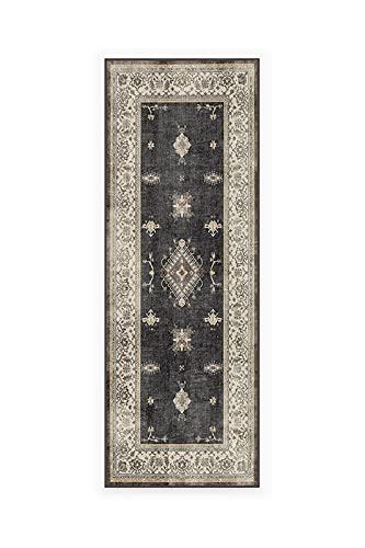 RUGGABLE Machine Washable Runner Rug - Founder's Farmhouse Collection - Distressed - 2-Piece Patented Rug System - Verena Dark Wood 2.5'x7'