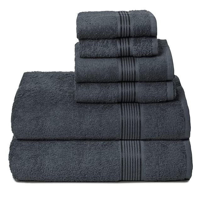 Elvana Home Ultra Soft 6 Pack Cotton Towel Set, Contains 2 Bath Towels 28x55 inch, 2 Hand Towels 16x24 inch & 2 Wash Coths 12x12 inch, Ideal Everyday use, Compact & Lightweight - Charcoal Grey