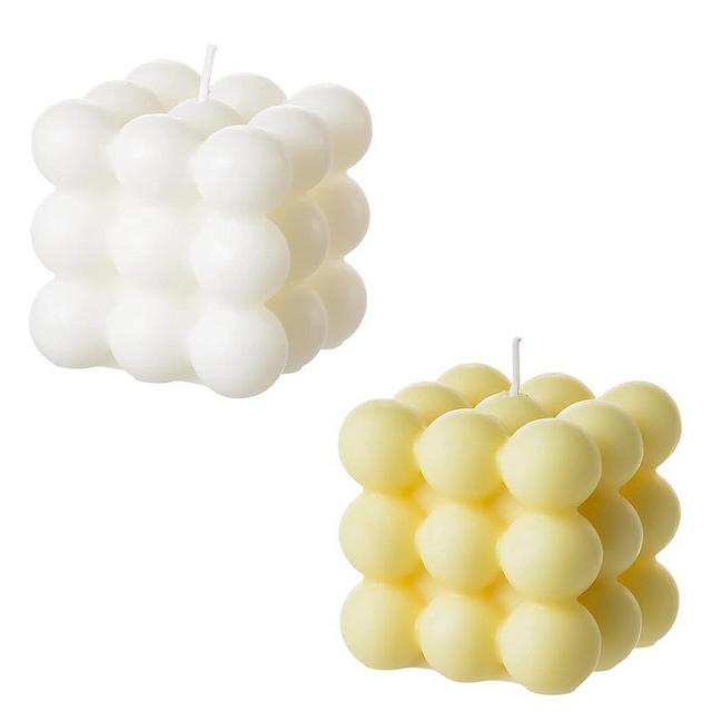 ACITHGL Bubble Candle - Cube Soy Wax Candles, Home Decor Candle, Scented Candle Set 2 Pieces, Home Use and Gifting (White+Yellow)