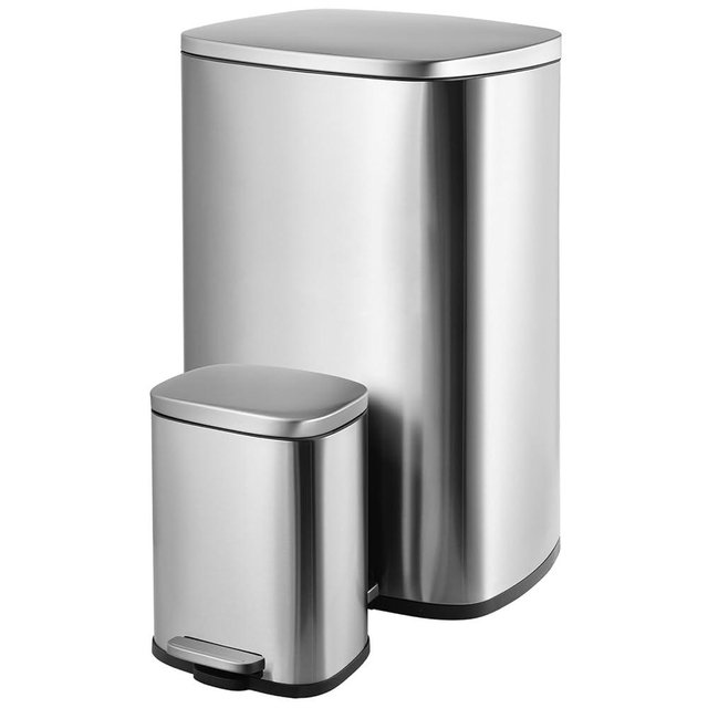 Arlopu 13.2+1.3 Gallon Step Trash Can, Stainless Steel Garbage Bin, Soft-Close Rubbish Bin with Removable Plastic Inner Bucket, Fingerprint-Proof, Lid Dustbin, for Kitchen Home (Silver)