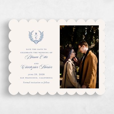 Blue Scalloped Wedding Save the Date - Loxley Photo