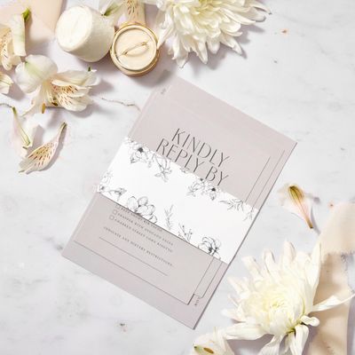 White Wedding Belly Band - Floral Sketches