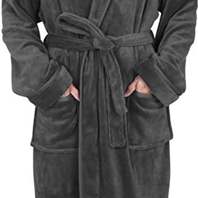 NY Threads Mens Hooded Fleece Robe - Plush Long Bathrobes