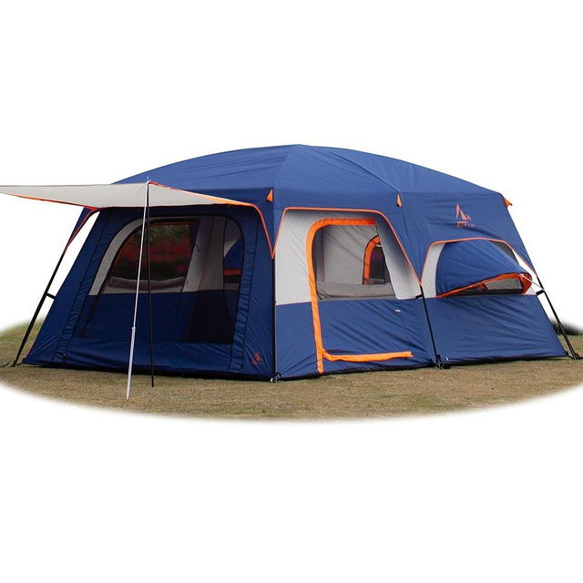 KTT Extra Large Tent 10-12-14 Person(Style-B),Family Cabin Tents,2 Rooms,3 Doors and 3 Windows with Mesh,Straight Wall,Waterproof,Double Layer,Big Tent for Outdoor,Picnic,Camping,Family Gathering