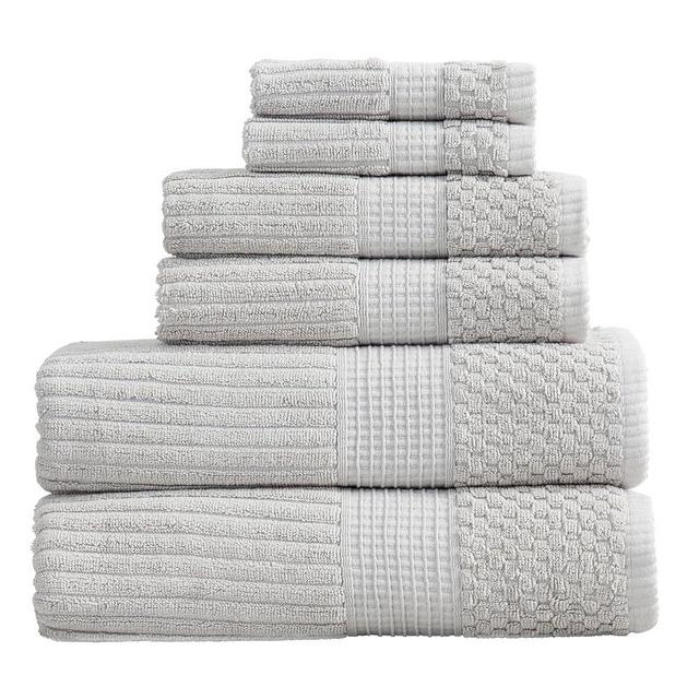 Springtree Home 100% Cotton Towel Set 6 Piece Set | Super Soft & Absorbent Quick-Dry 2 Bath Towels 2 Hand Towels & 2 Washcloths |Textured and Durable Cotton | Krista Collection (High Rise Grey)