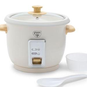 GreenLife Rice Cooker with Removable PFAS-Free Ceramic Nonstick Pot, 3-Cups Uncooked/6-Cups Cooked, Grains & Oatmeal Multicooker, Compact One-Switch Design, Auto Keep Warm, Easy Clean, Cream