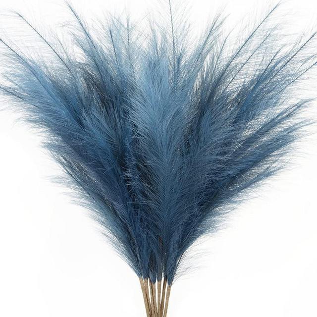 ZIFTY 7-Pcs 38"/3.1FT Faux Pampas Grass Large Tall Fluffy Artificial Fake Flower Boho Decor Bulrush Reed Grass for Vase Filler Farmhouse Home Wedding Decor (Blue)