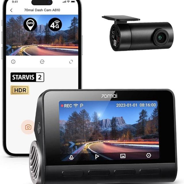 70mai A810 4K Dash Cam Front and Rear, Dual Dash Camera for Cars with Starvis2 HDR Night Vision, 4G LTE Support, ADAS, Built in GPS&WiFi, 24/7 Parking Mode, AI Motion Detection, Time-Lapse