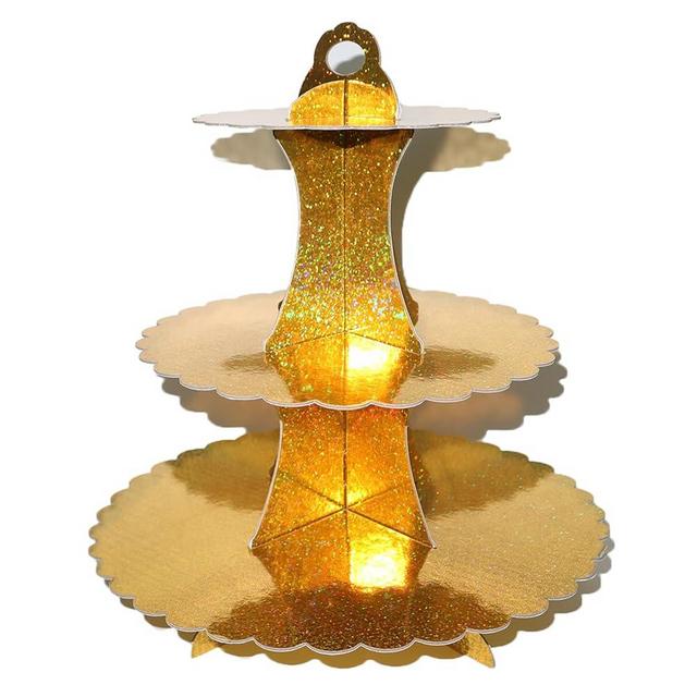 Chanseen Glitter Gold Cupcake Stand 3 Tier Round Cardboard Cupcake Holder Stand Cup Cake Tower Stand for Birthday Wedding All Kinds of Parties(Gold)