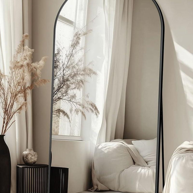 Full Length Mirror with Stand, 71"x28" Arched Full Body Mirror, Large Stand Up Mirror, Aluminum Frame Floor Standing Mirror, Freestanding Hanging Leaning Mounted for Bedroom Living Room Entryway Black