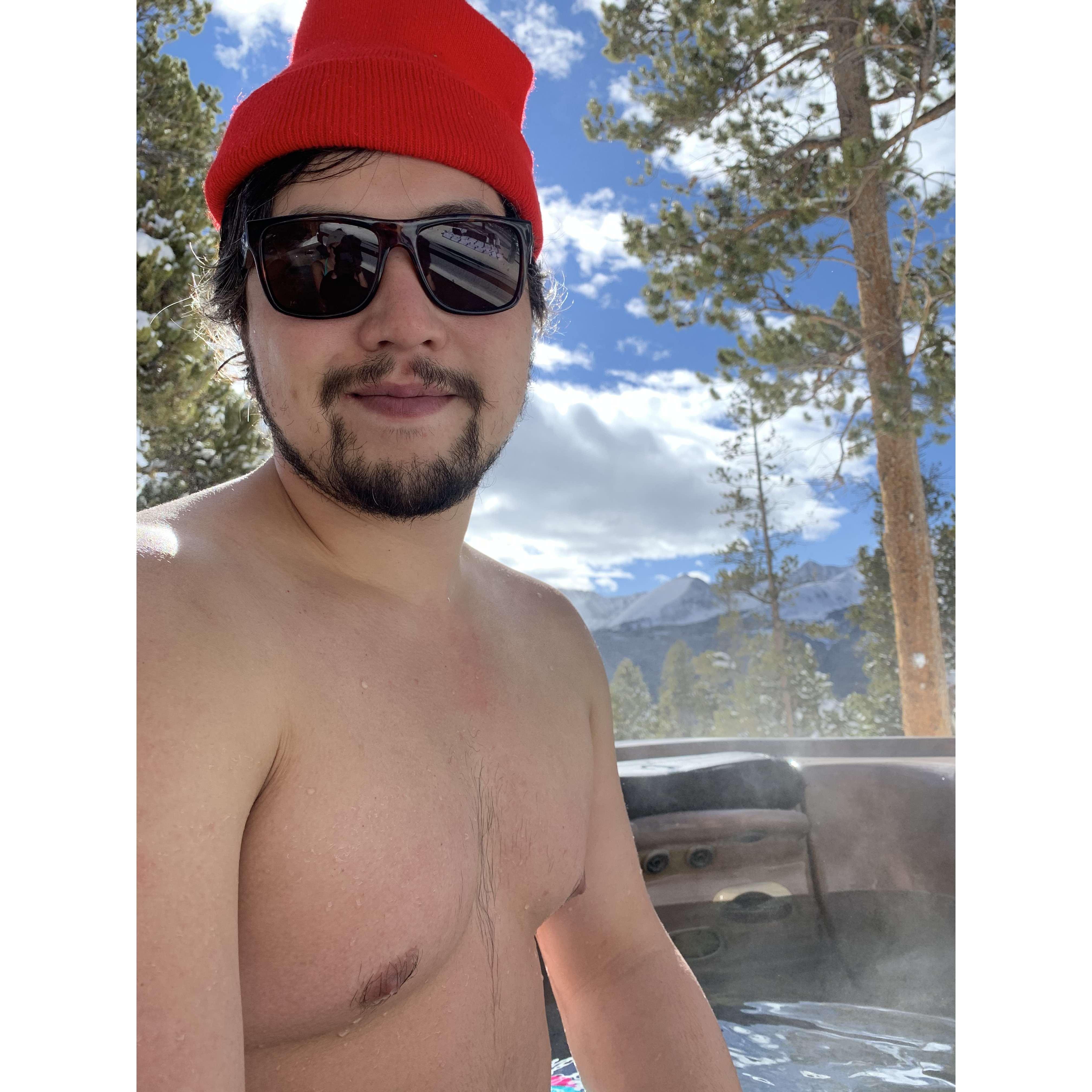 hot tub in a snowy wonderland
