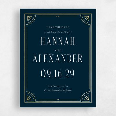Darkest Teal, Blue Wedding Save the Date - Amber Portrait Foil
